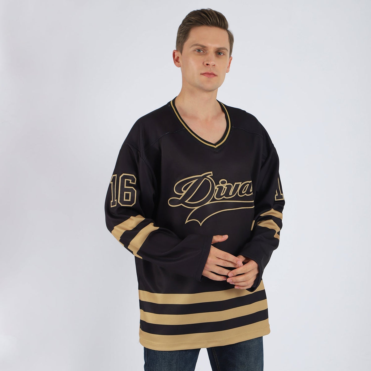 Custom Hockey Jersey - Black Black-Old Gold product image 2
