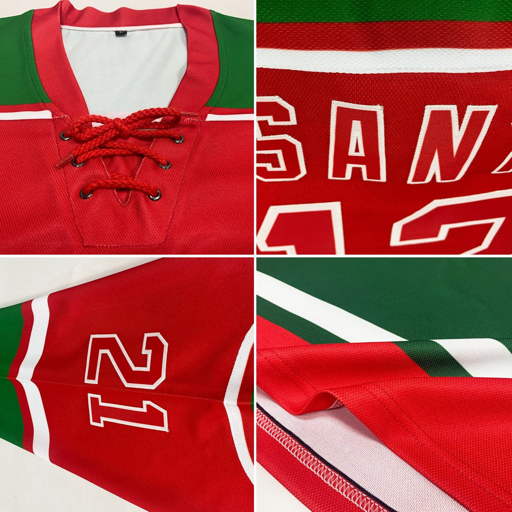 Custom Hockey Jersey - Red Grass Green-White Christmas product image 2