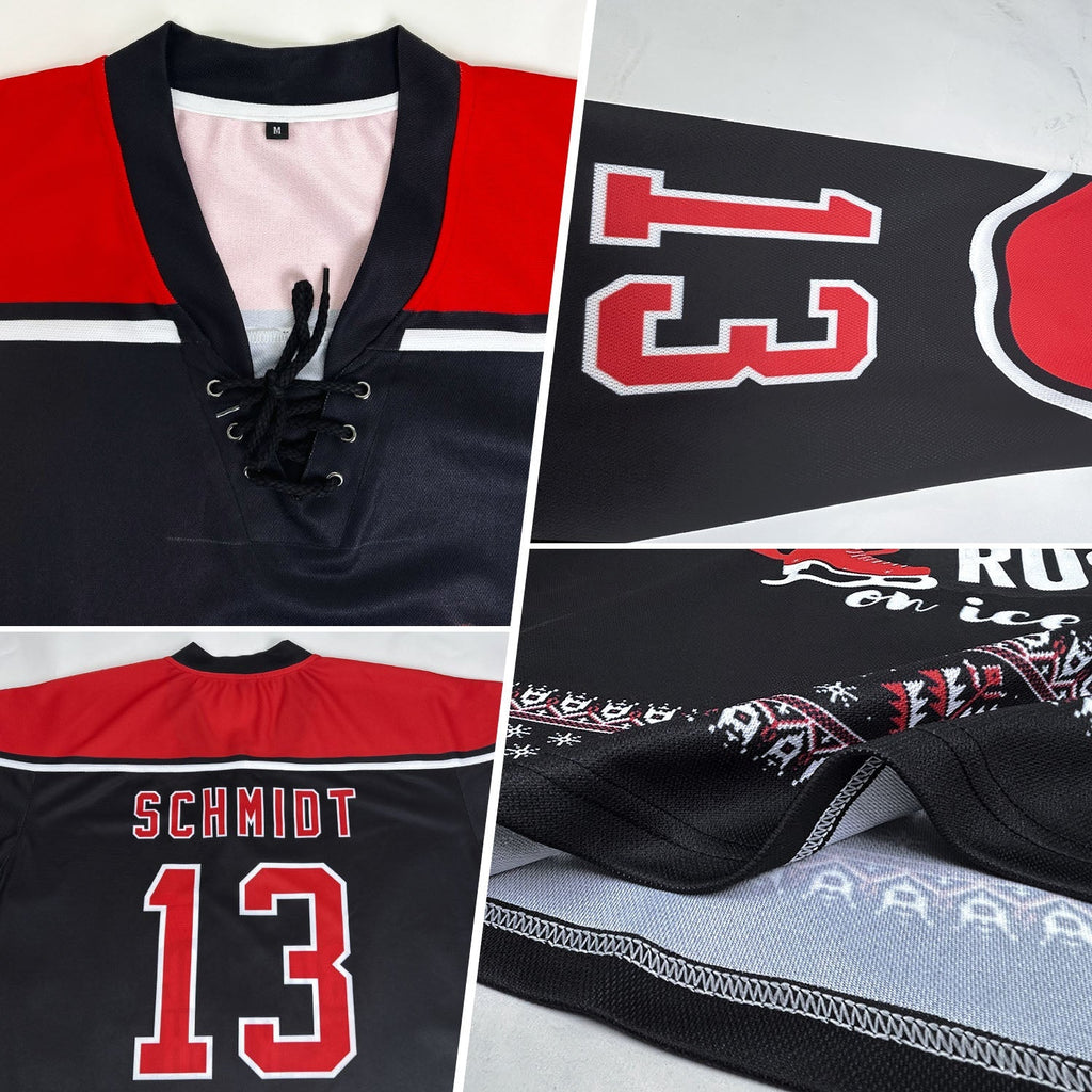 Custom Hockey Jersey - Black Red-White Christmas Santa product image 2