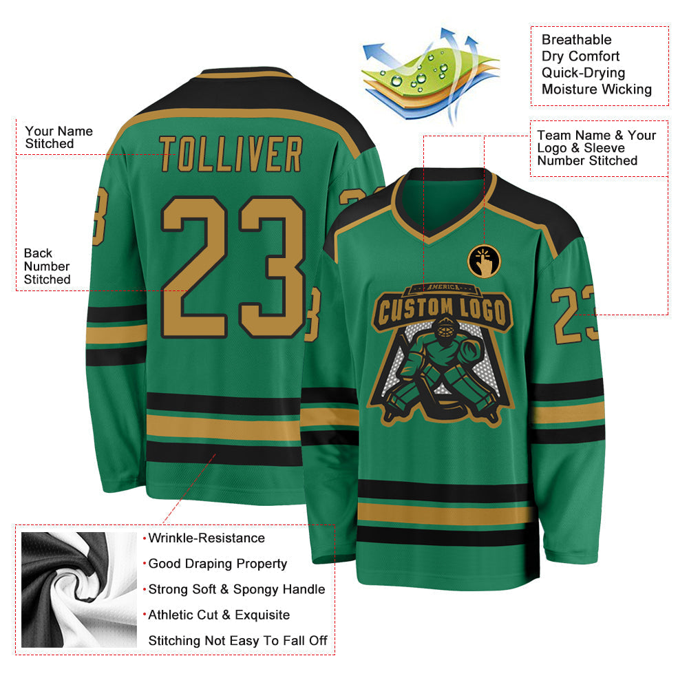 Custom Hockey Jersey - Kelly Green Old Gold-Black product image 3
