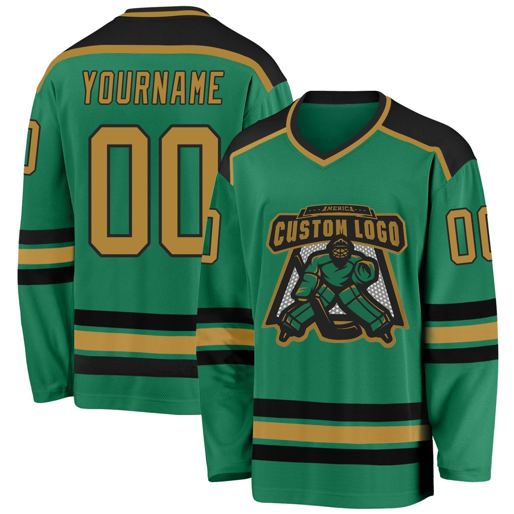 Custom Hockey Jersey - Kelly Green Old Gold-Black product image 1