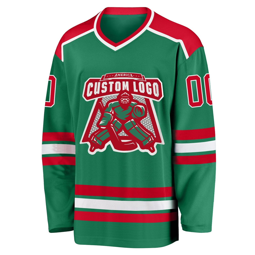 Custom Hockey Jersey - Kelly Green Red-White product image 2