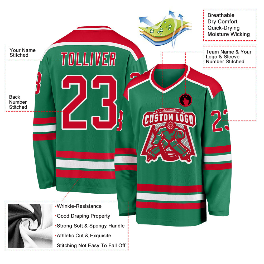 Custom Hockey Jersey - Kelly Green Red-White product image 3