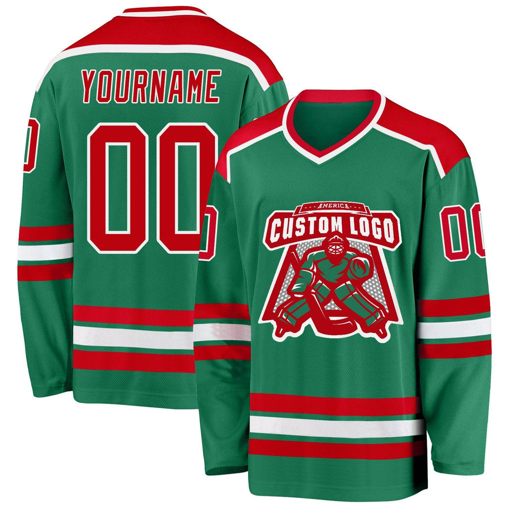 Custom Hockey Jersey - Kelly Green Red-White product image 1