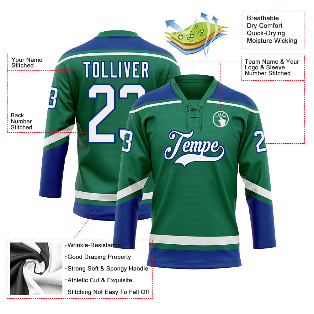 Custom Hockey Jersey - Kelly Green White-Royal Lace Neck product image 3