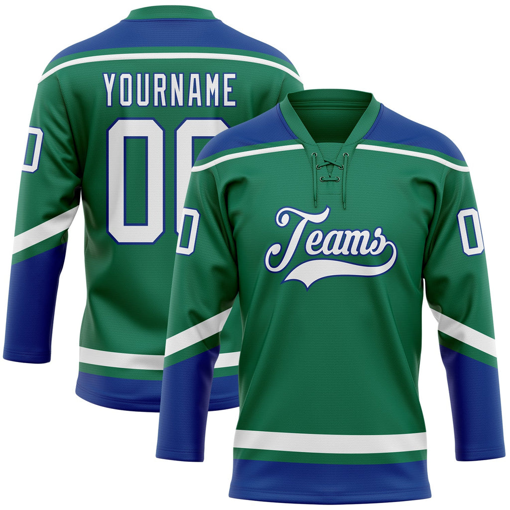Custom Hockey Jersey - Kelly Green White-Royal Lace Neck product image 1