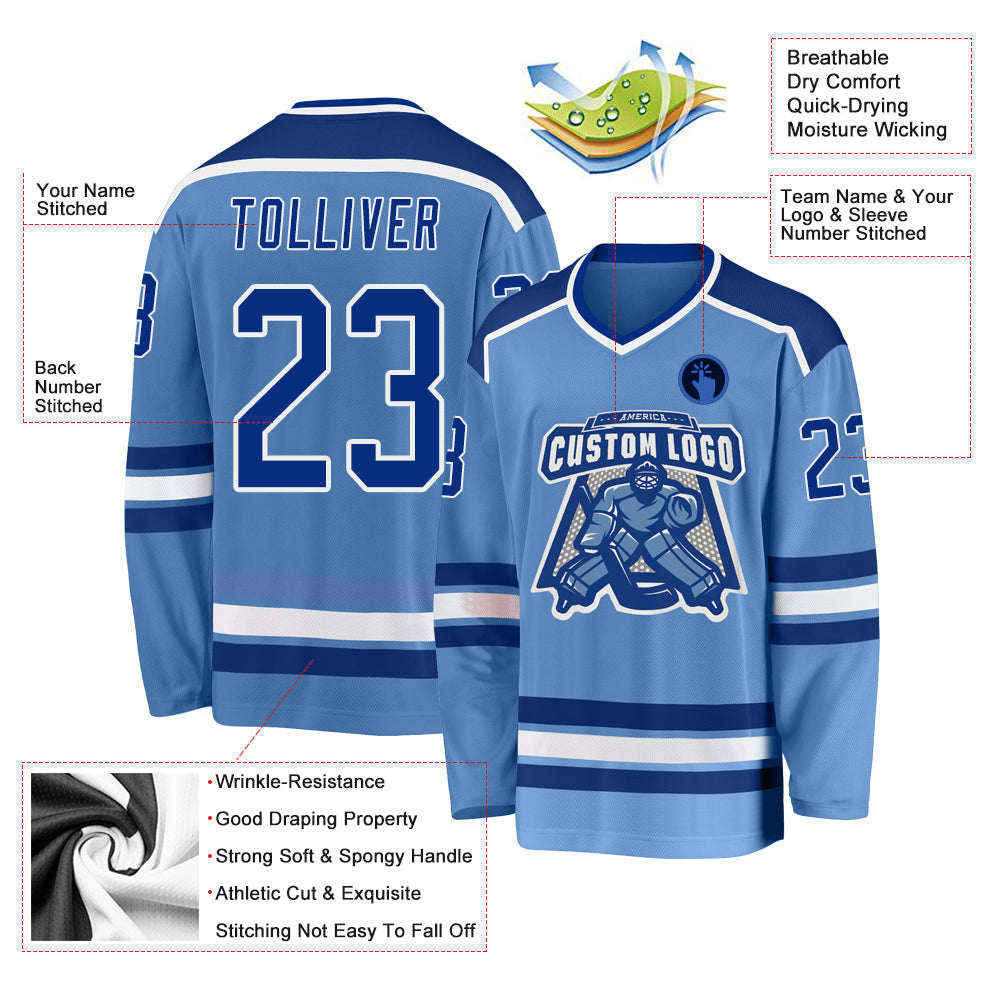 Custom Hockey Jersey - Light Blue Royal-White product image 3