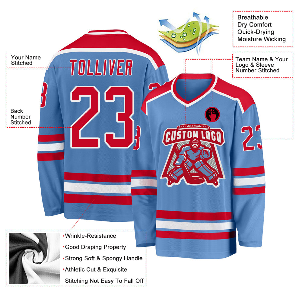 Custom Hockey Jersey - Light Blue Red-White product image 3