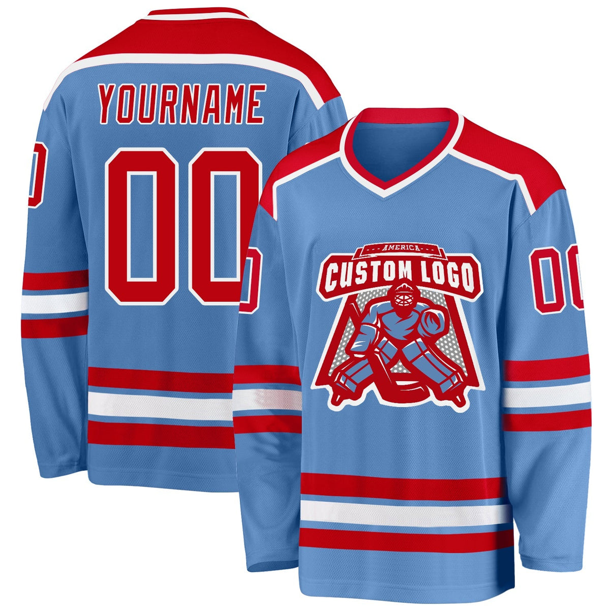 Custom Hockey Jersey - Light Blue Red-White product image 1