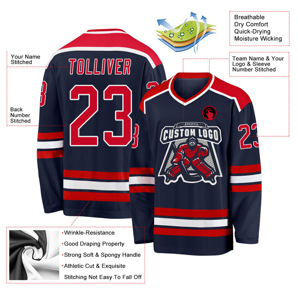 Custom Hockey Jersey - Navy Red-White product image 3