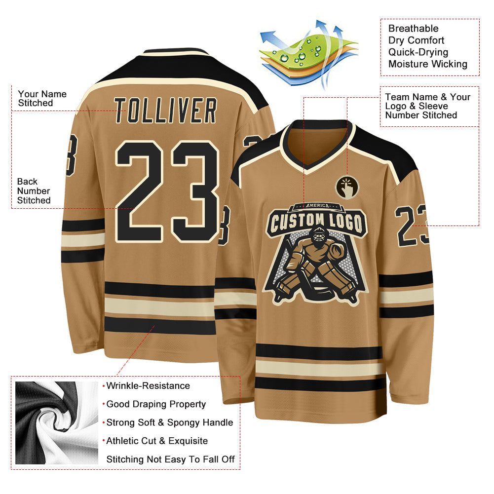 Custom Hockey Jersey - Old Gold Black-Cream product image 3