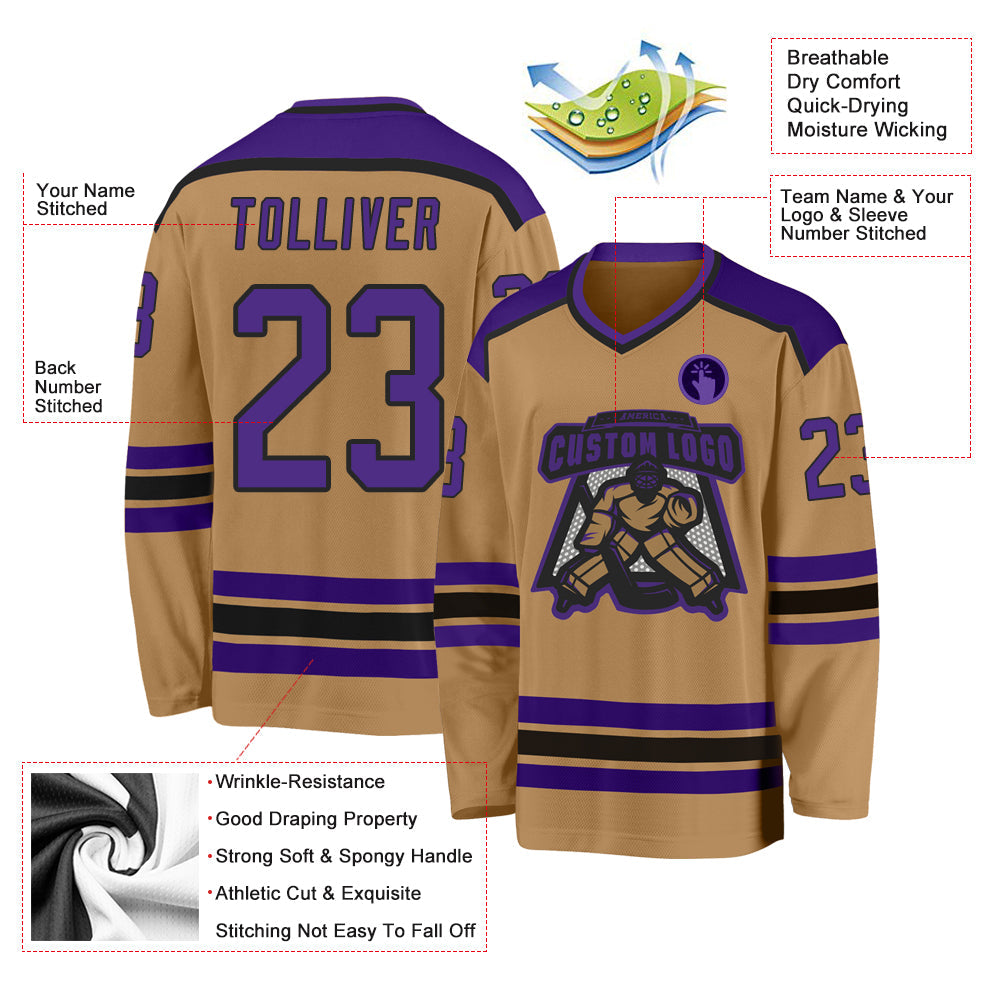 Custom Hockey Jersey - Old Gold Purple-Black product image 3