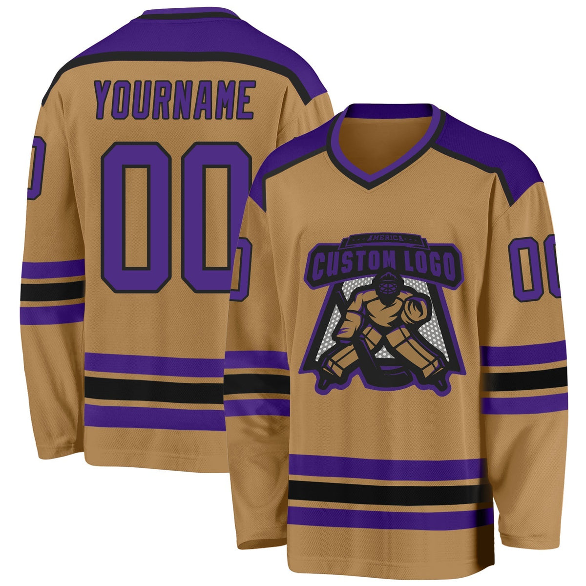 Custom Hockey Jersey - Old Gold Purple-Black product image 1
