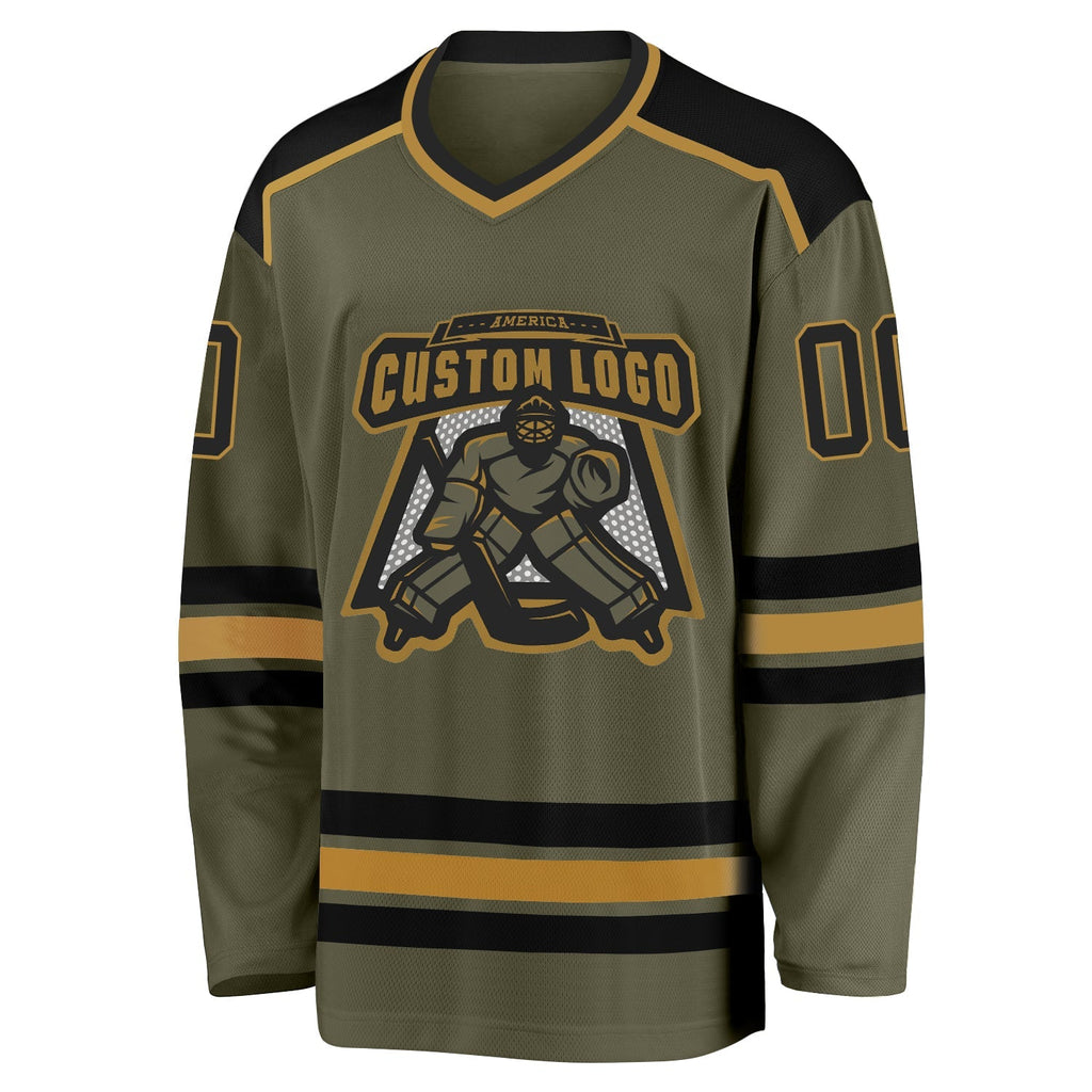 Custom Hockey Jersey - Olive Black-Old Gold Salute To product image 2