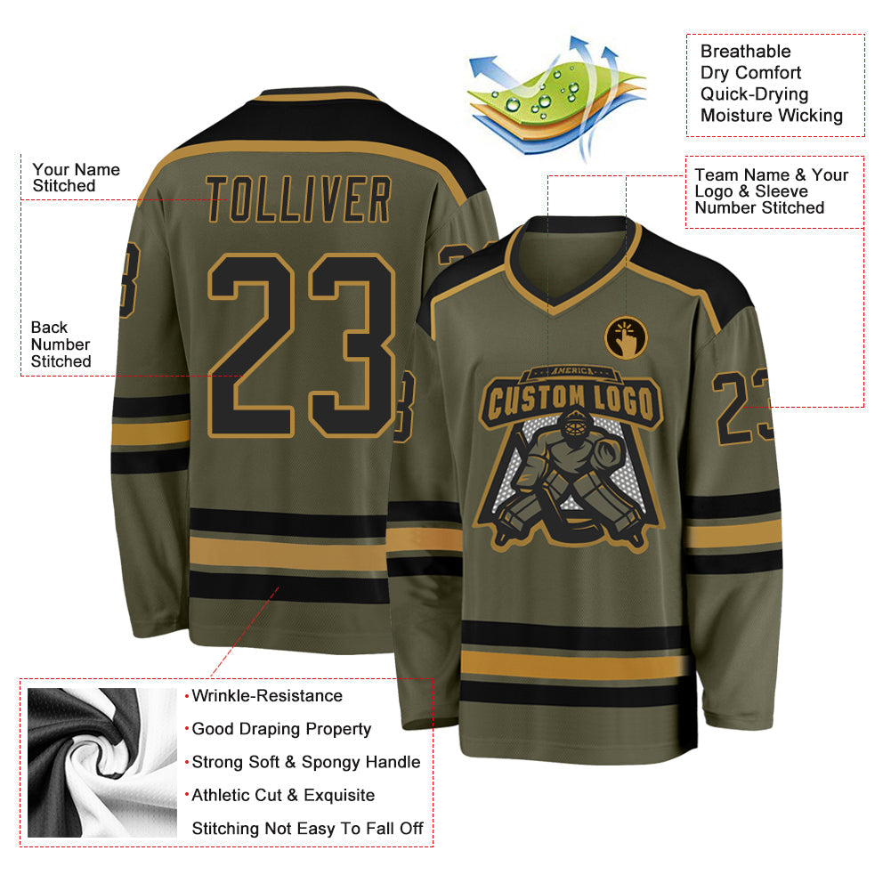 Custom Hockey Jersey - Olive Black-Old Gold Salute To product image 3