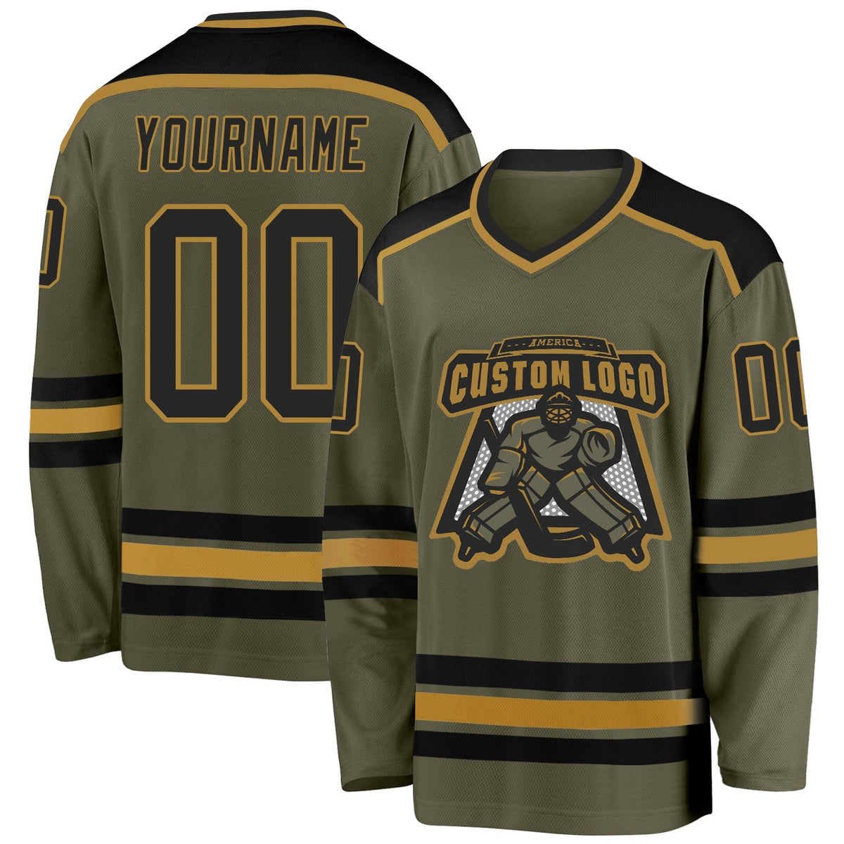 Custom Hockey Jersey - Olive Black-Old Gold Salute To product image 1