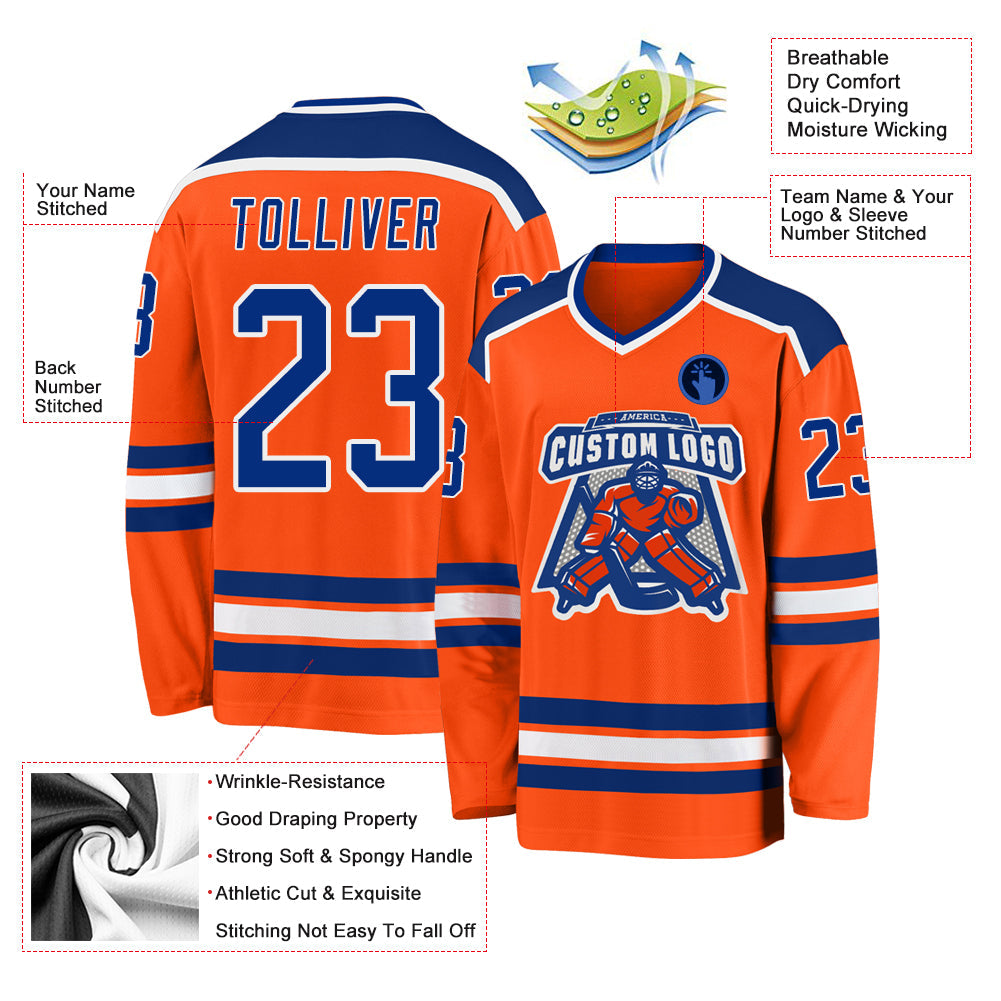 Custom Hockey Jersey - Orange Royal-White product image 3