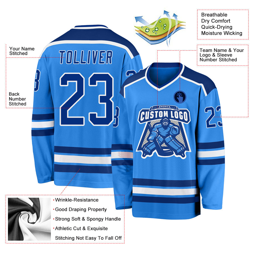 Custom Hockey Jersey - Powder Blue Royal-White product image 3