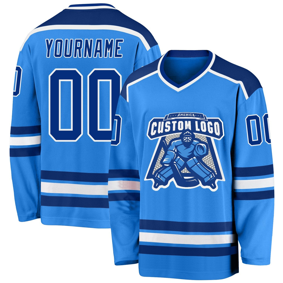 Custom Hockey Jersey - Powder Blue Royal-White product image 1