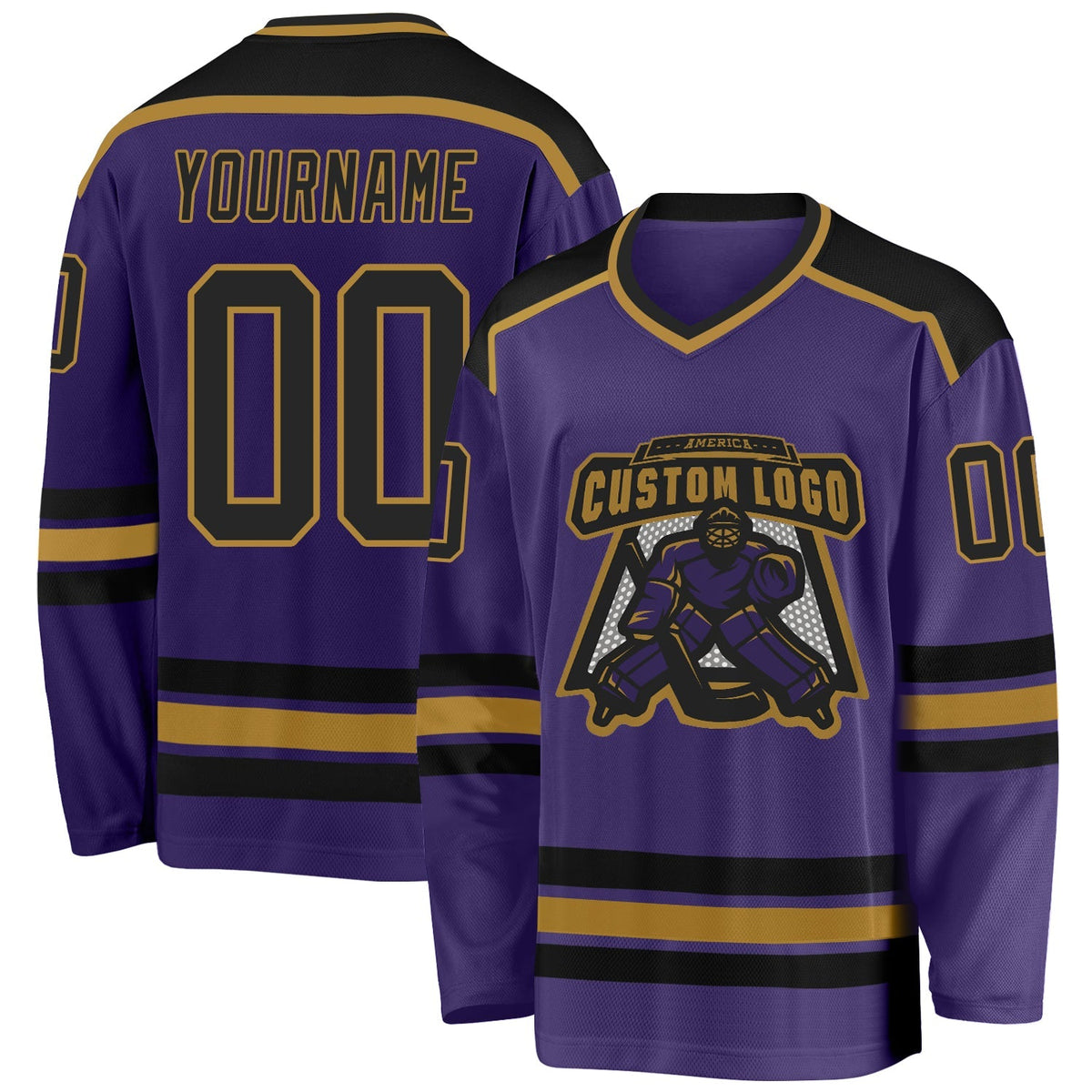 Custom Hockey Jersey - Purple Black-Old Gold product image 1