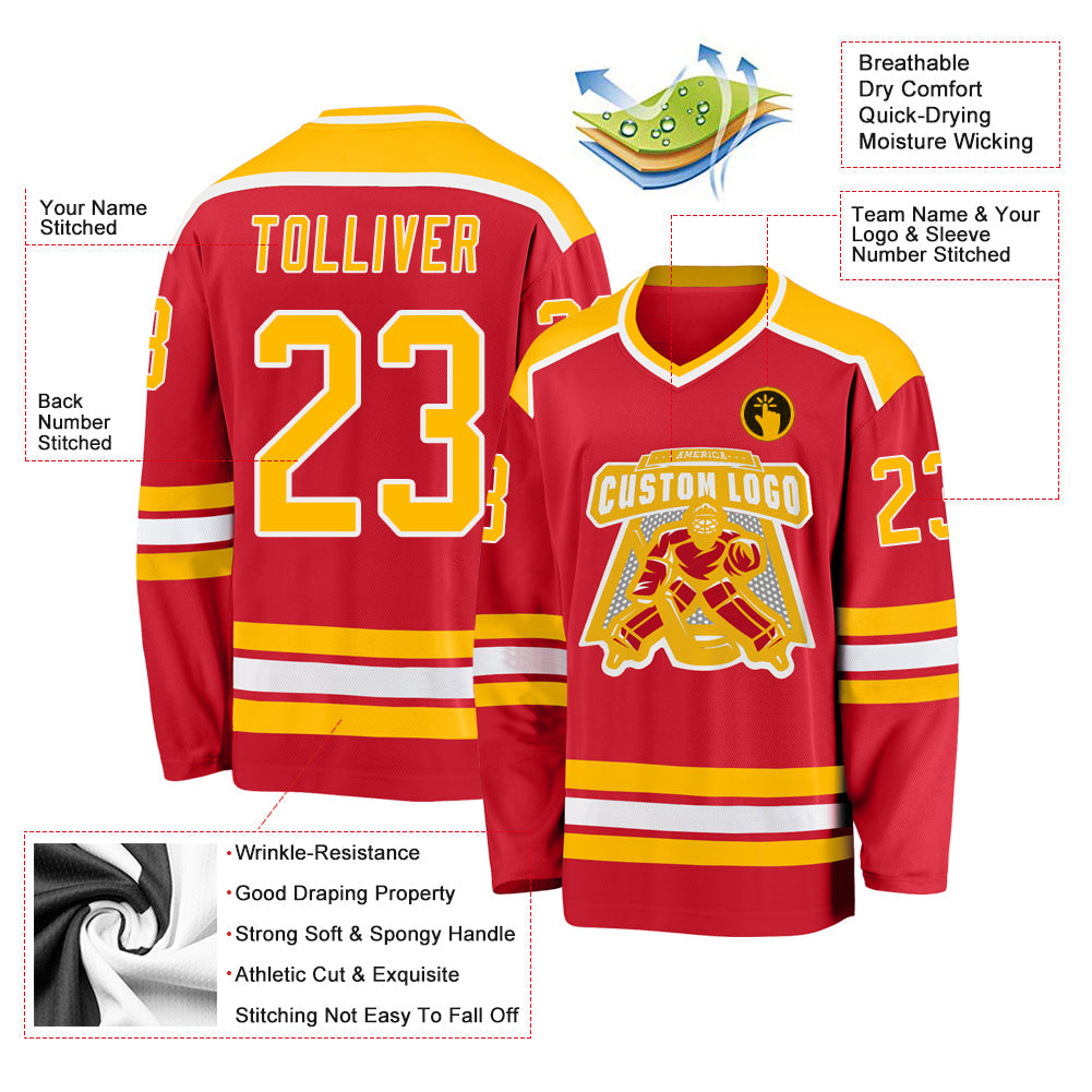 Custom Hockey Jersey - Red Gold-White product image 3