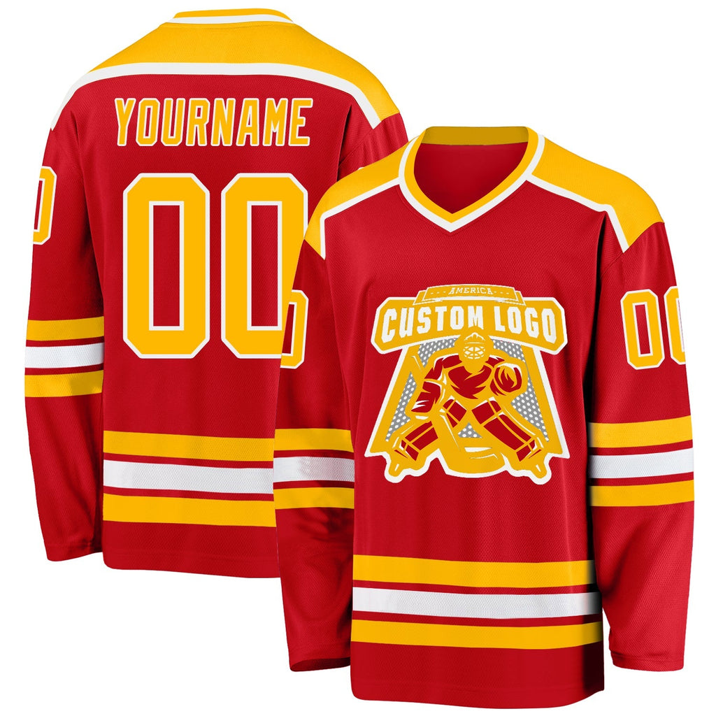 Custom Hockey Jersey - Red Gold-White product image 1