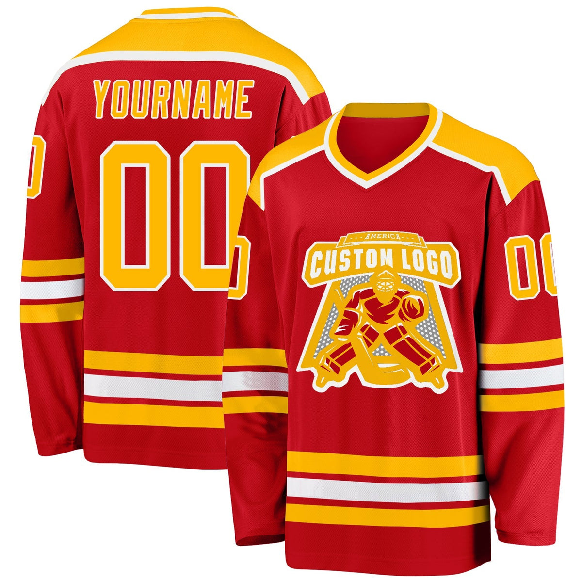 Custom Hockey Jersey - Red Gold-White product image 1