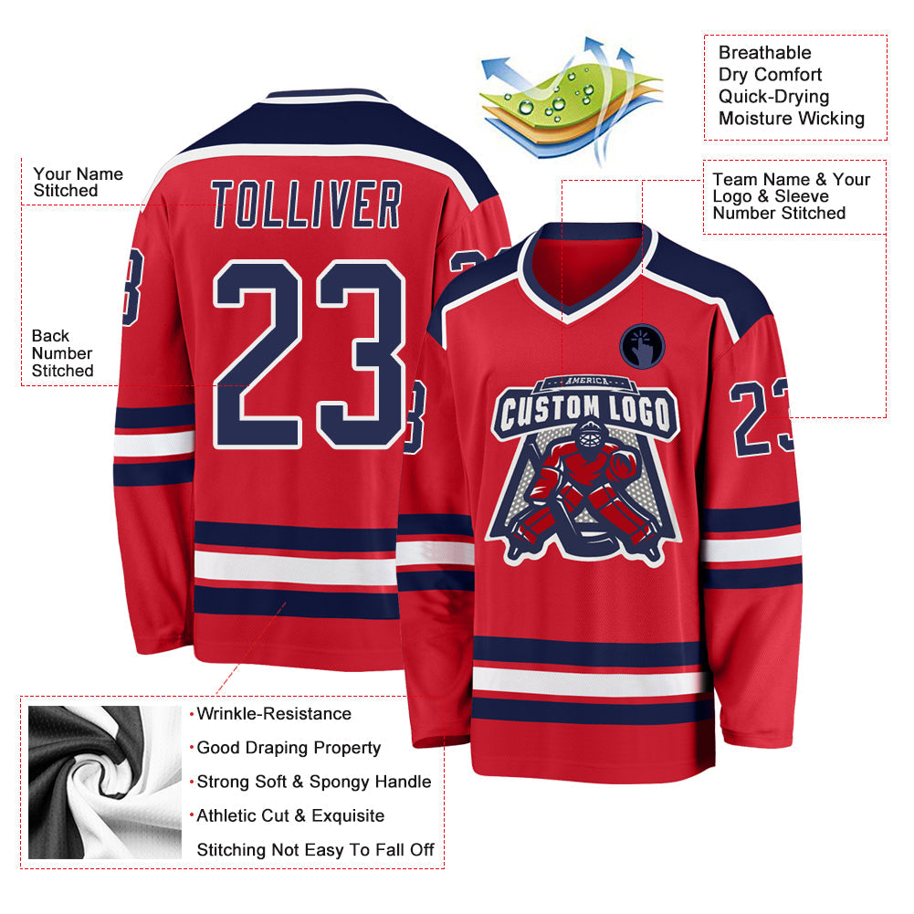 Custom Hockey Jersey - Red Navy-White product image 3