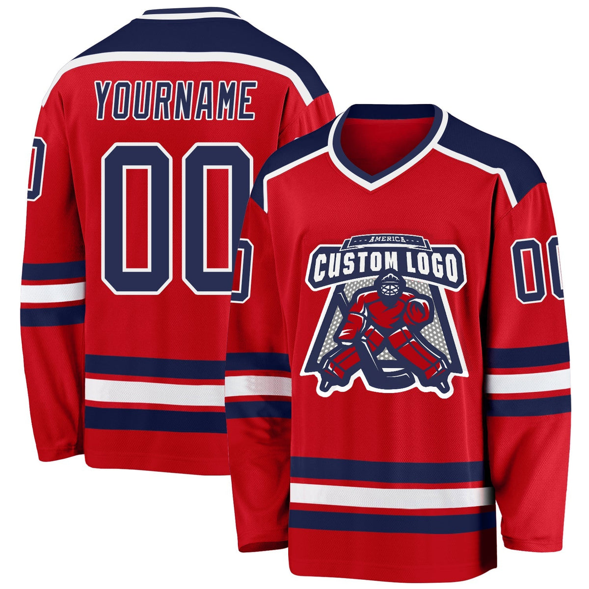Custom Hockey Jersey - Red Navy-White product image 1
