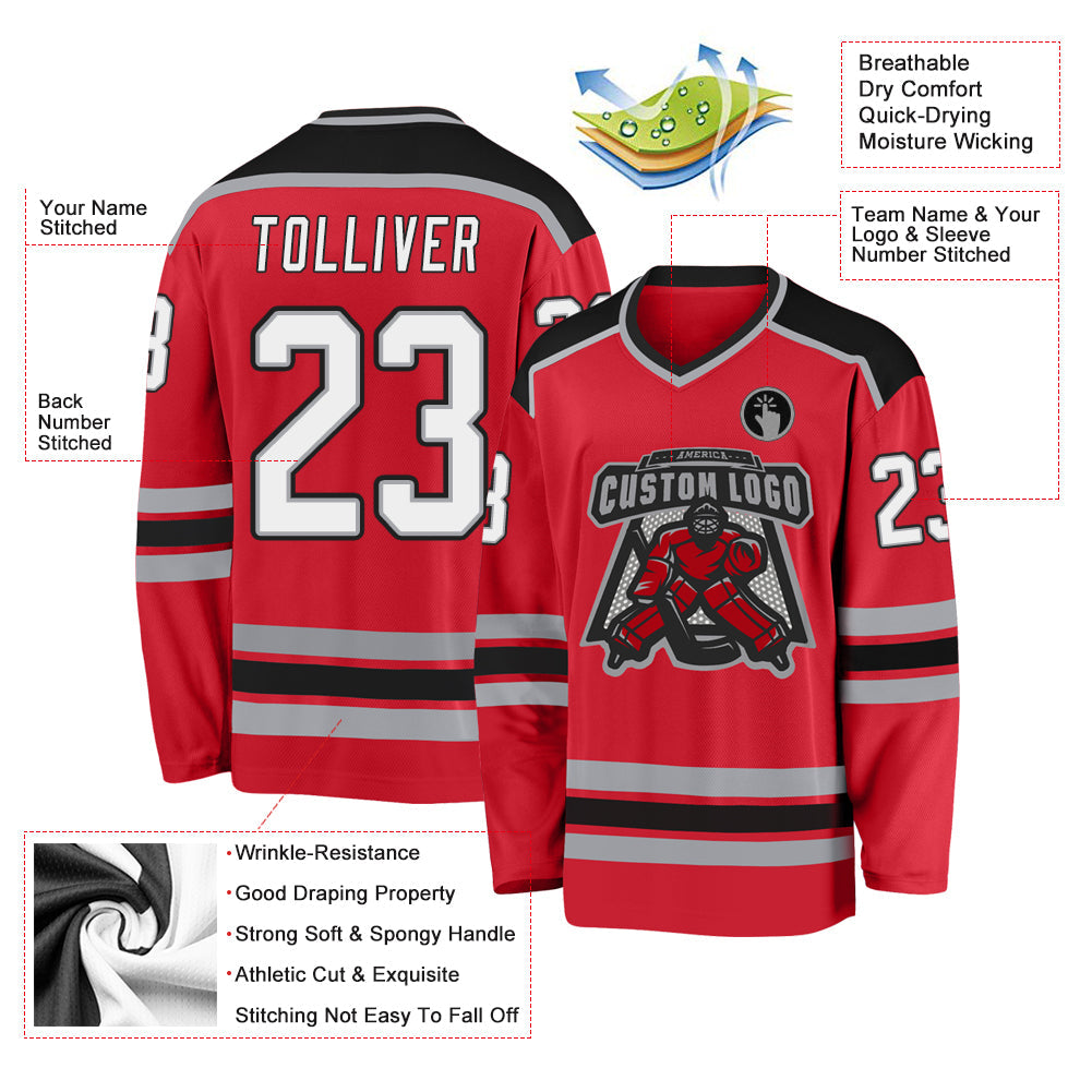 Custom Hockey Jersey - Red White-Black product image 3