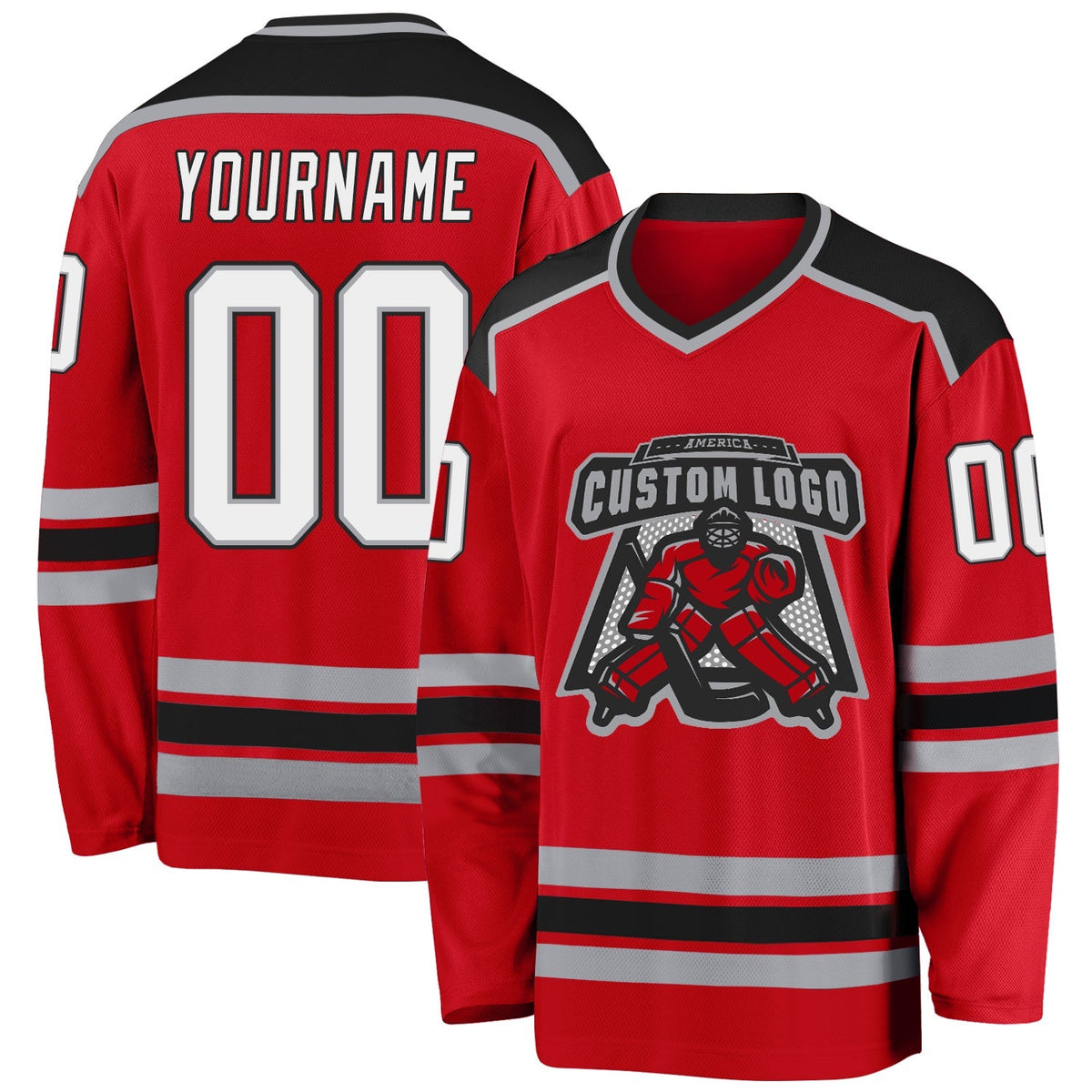 Custom Hockey Jersey - Red White-Black product image 1