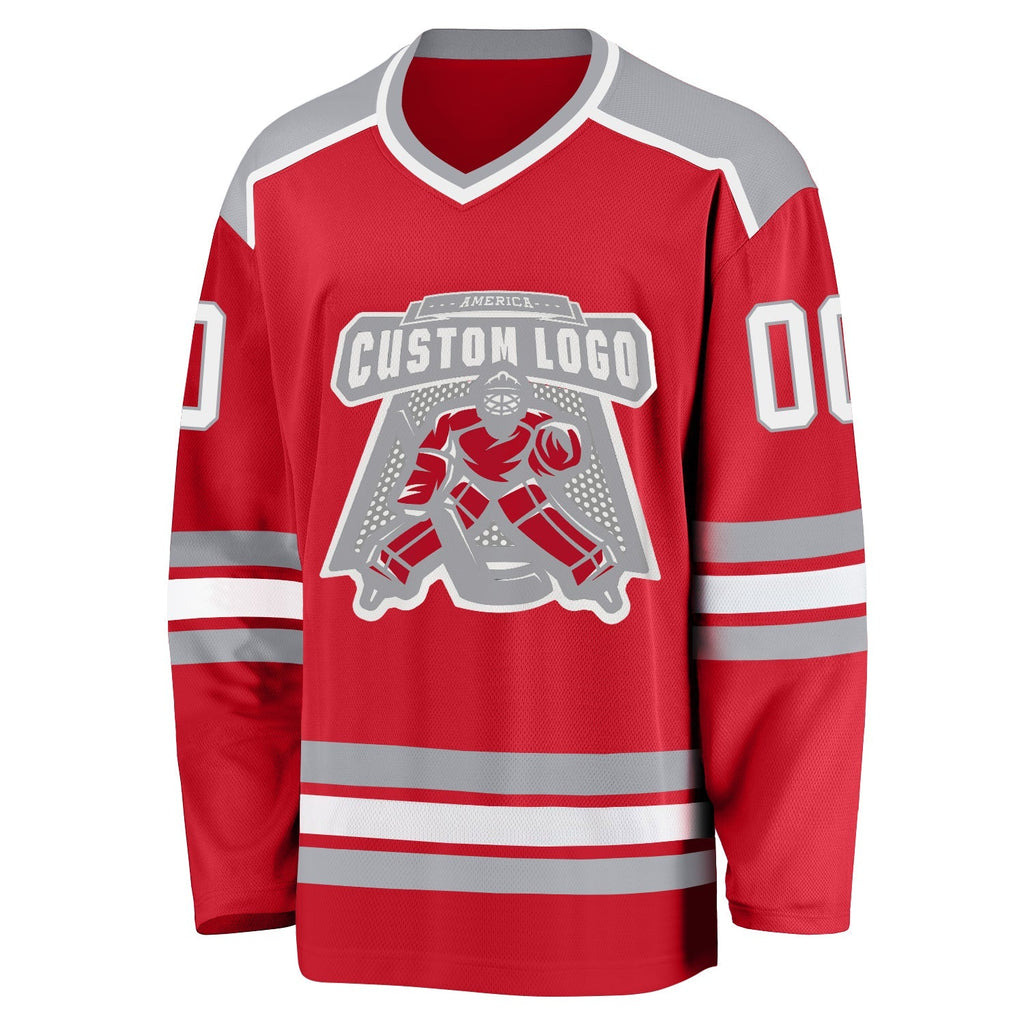 Custom Hockey Jersey - Red White-Gray product image 2
