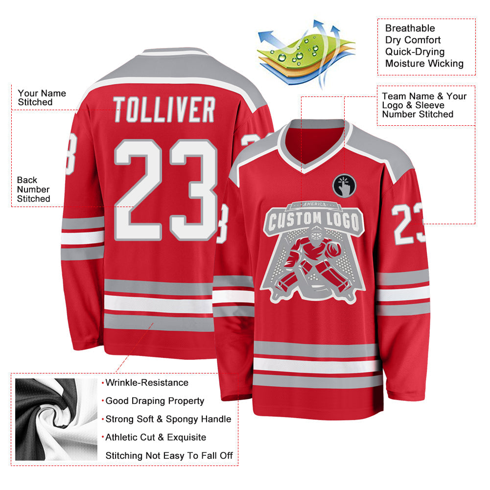Custom Hockey Jersey - Red White-Gray product image 3