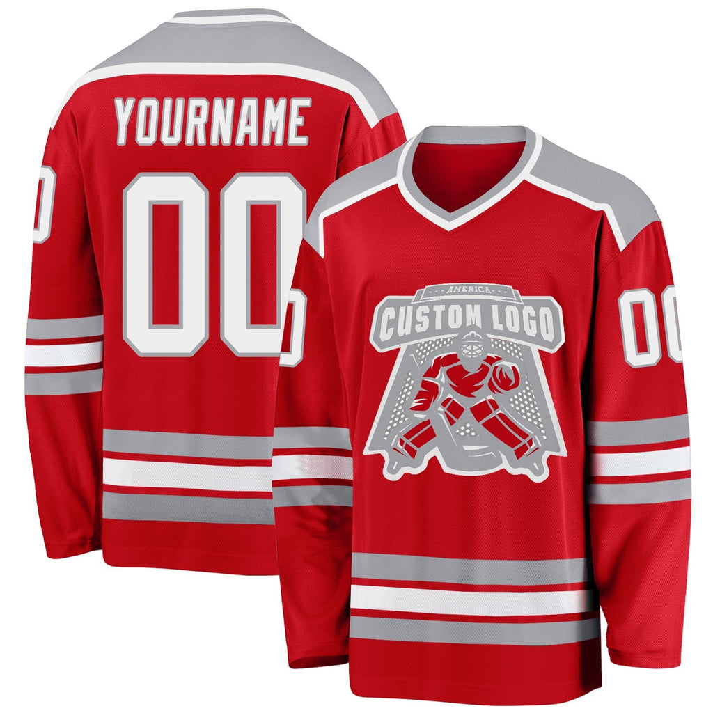 Custom Hockey Jersey - Red White-Gray product image 1