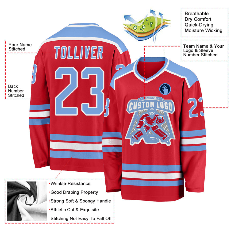 Custom Hockey Jersey - Red Light Blue-White product image 3