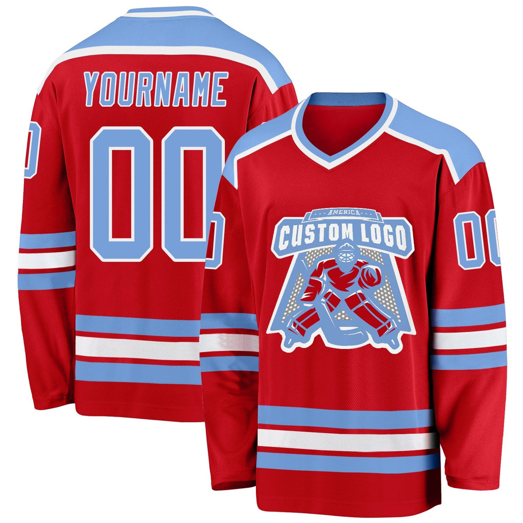 Custom Hockey Jersey - Red Light Blue-White product image 1