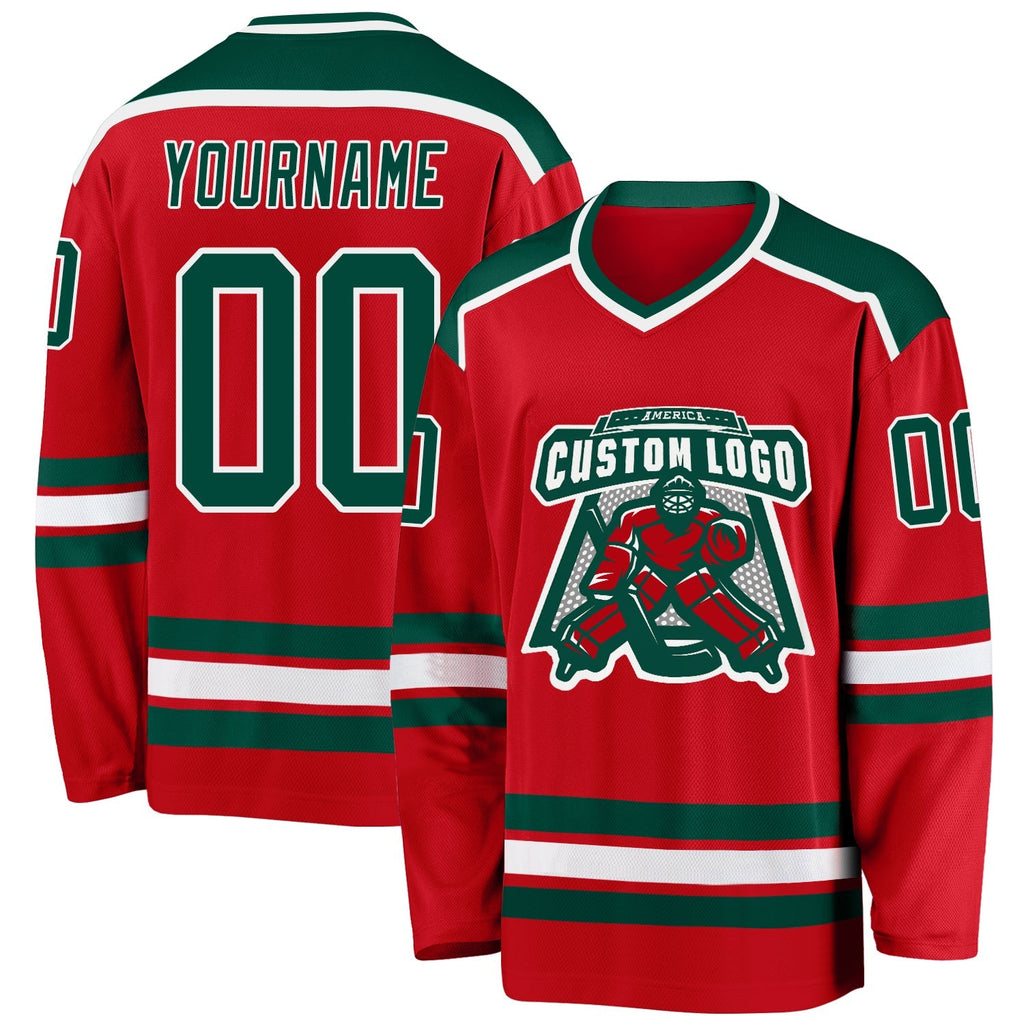 Custom Hockey Jersey - Red Green-White product image 1