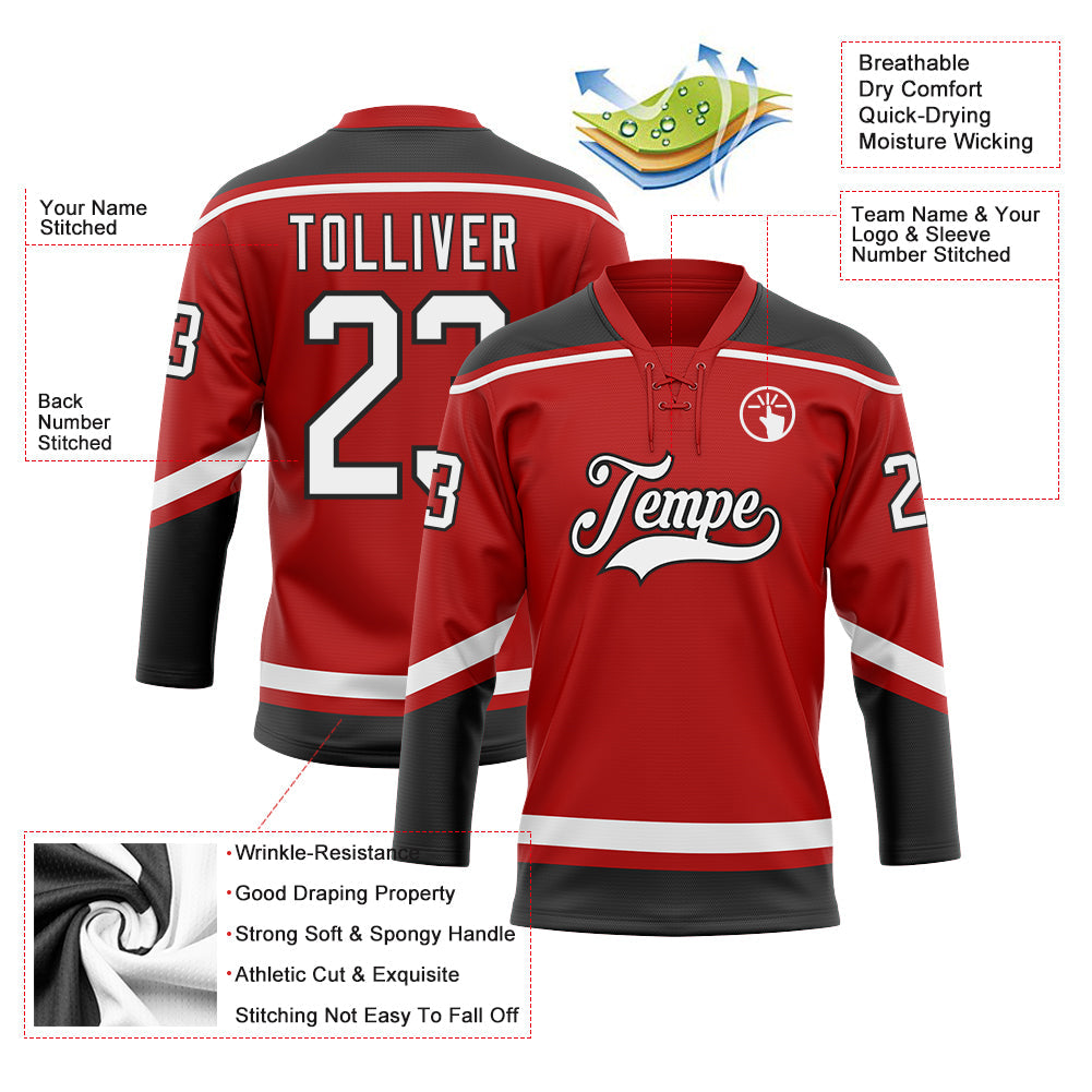 Custom Hockey Jersey - Red White-Black Lace Neck product image 3