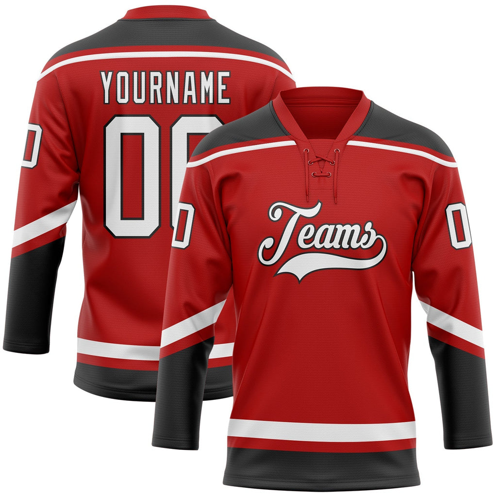 Custom Hockey Jersey - Red White-Black Lace Neck product image 1