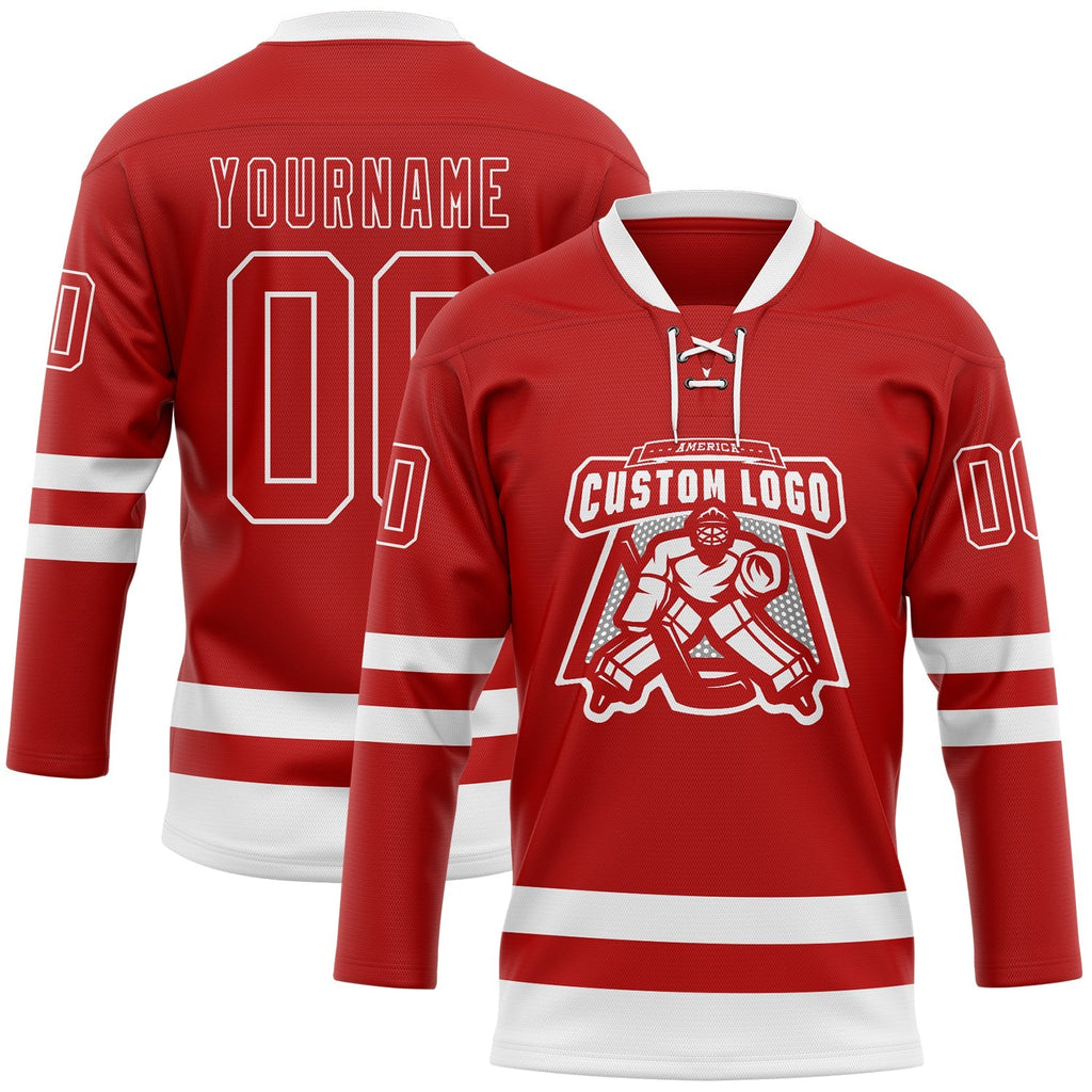 Custom Hockey Jersey - Red White Lace Neck product image 2