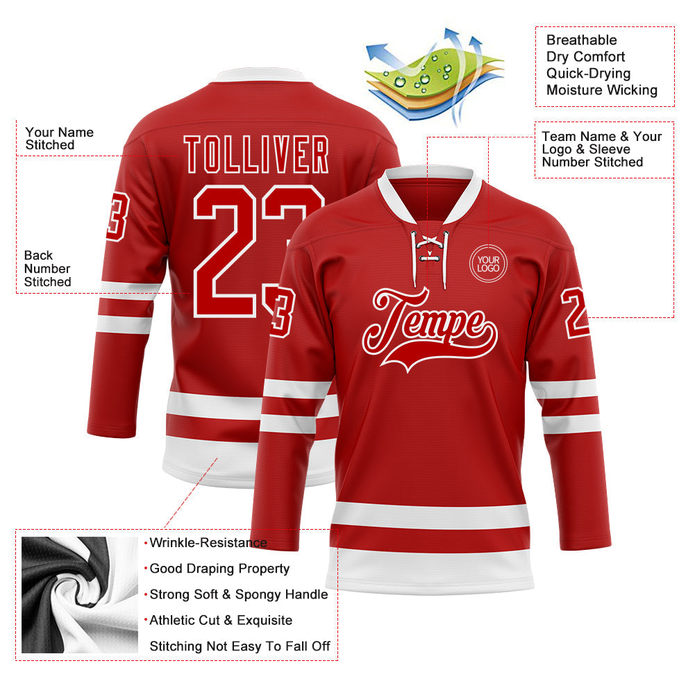 Custom Hockey Jersey - Red White Lace Neck product image 3
