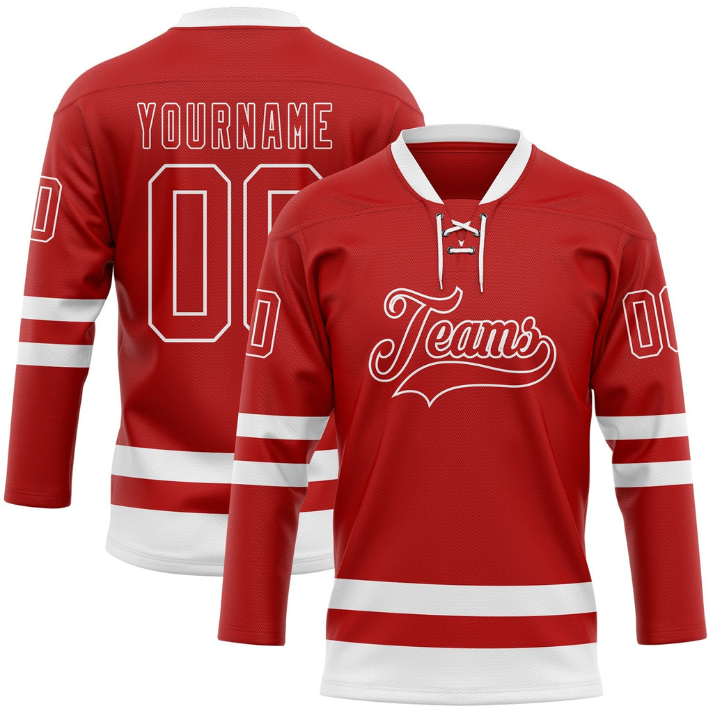 Custom Hockey Jersey - Red White Lace Neck product image 1