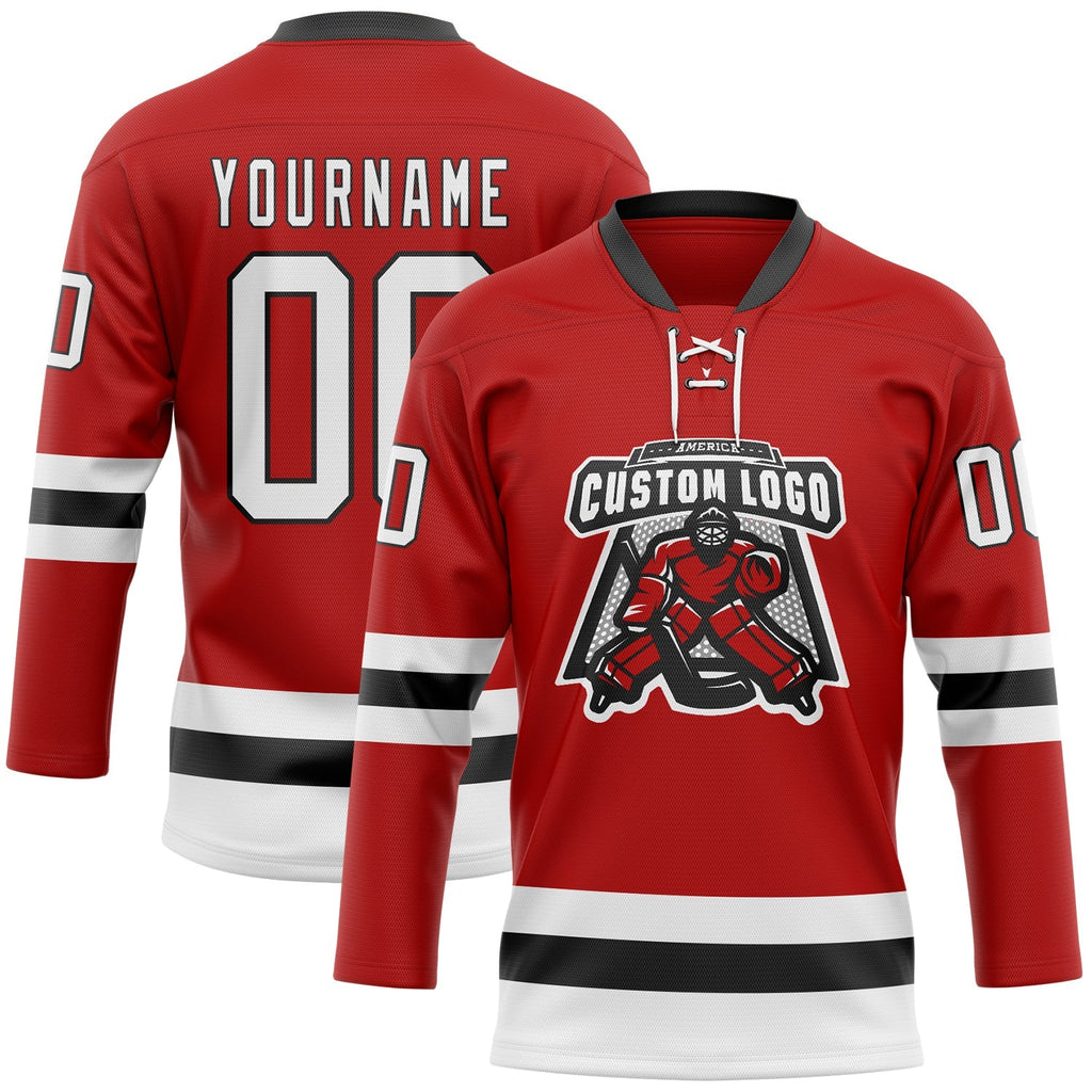 Custom Hockey Jersey - Red White-Black Lace Neck product image 2
