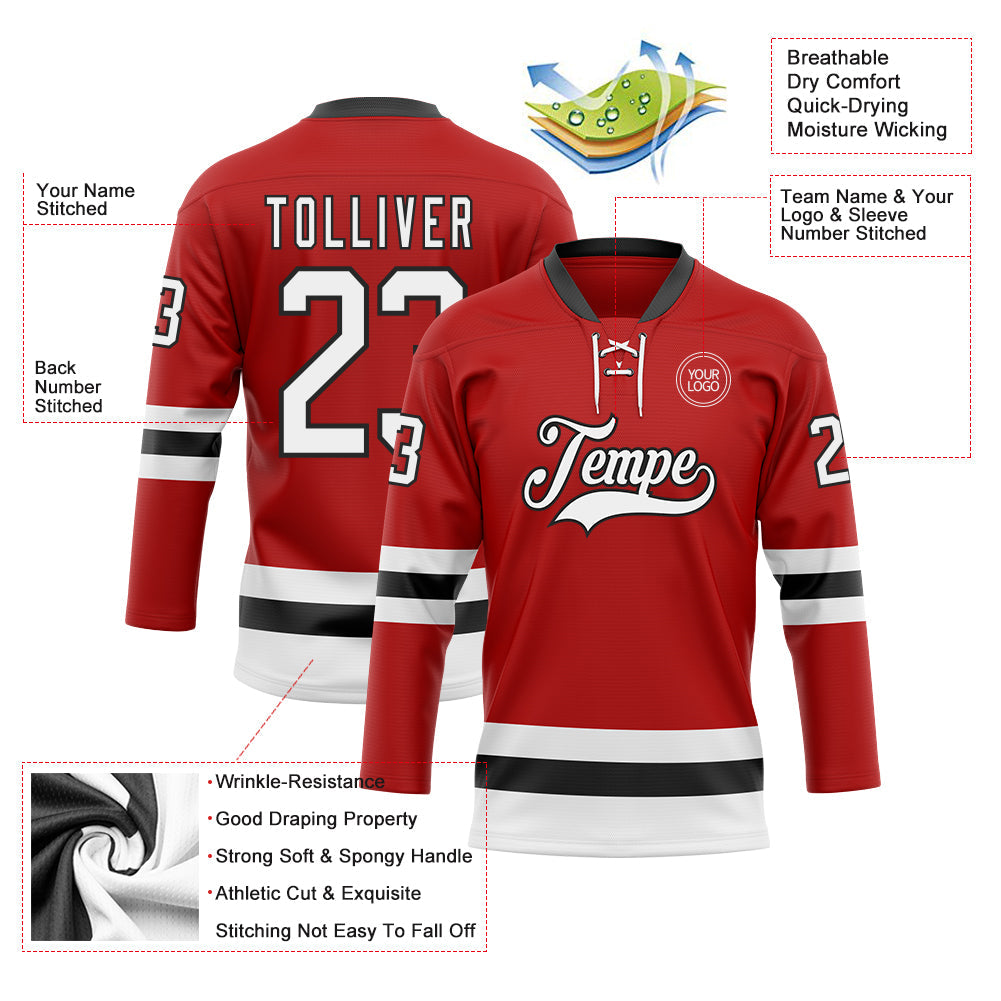 Custom Hockey Jersey - Red White-Black Lace Neck product image 3