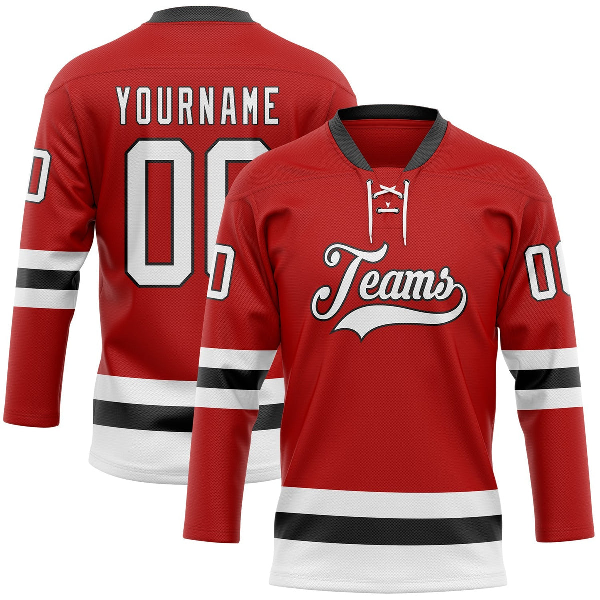 Custom Hockey Jersey - Red White-Black Lace Neck product image 1