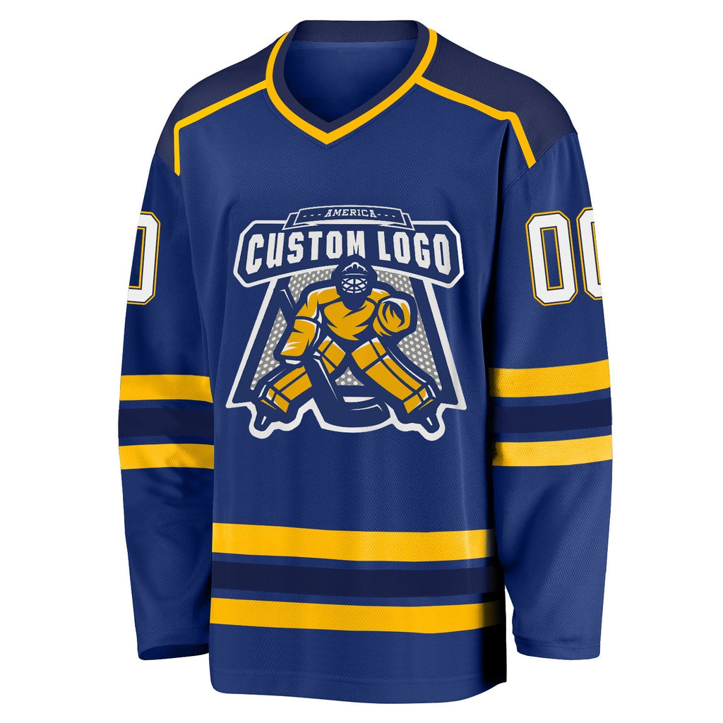 Custom Hockey Jersey - Royal White Navy-Gold product image 2