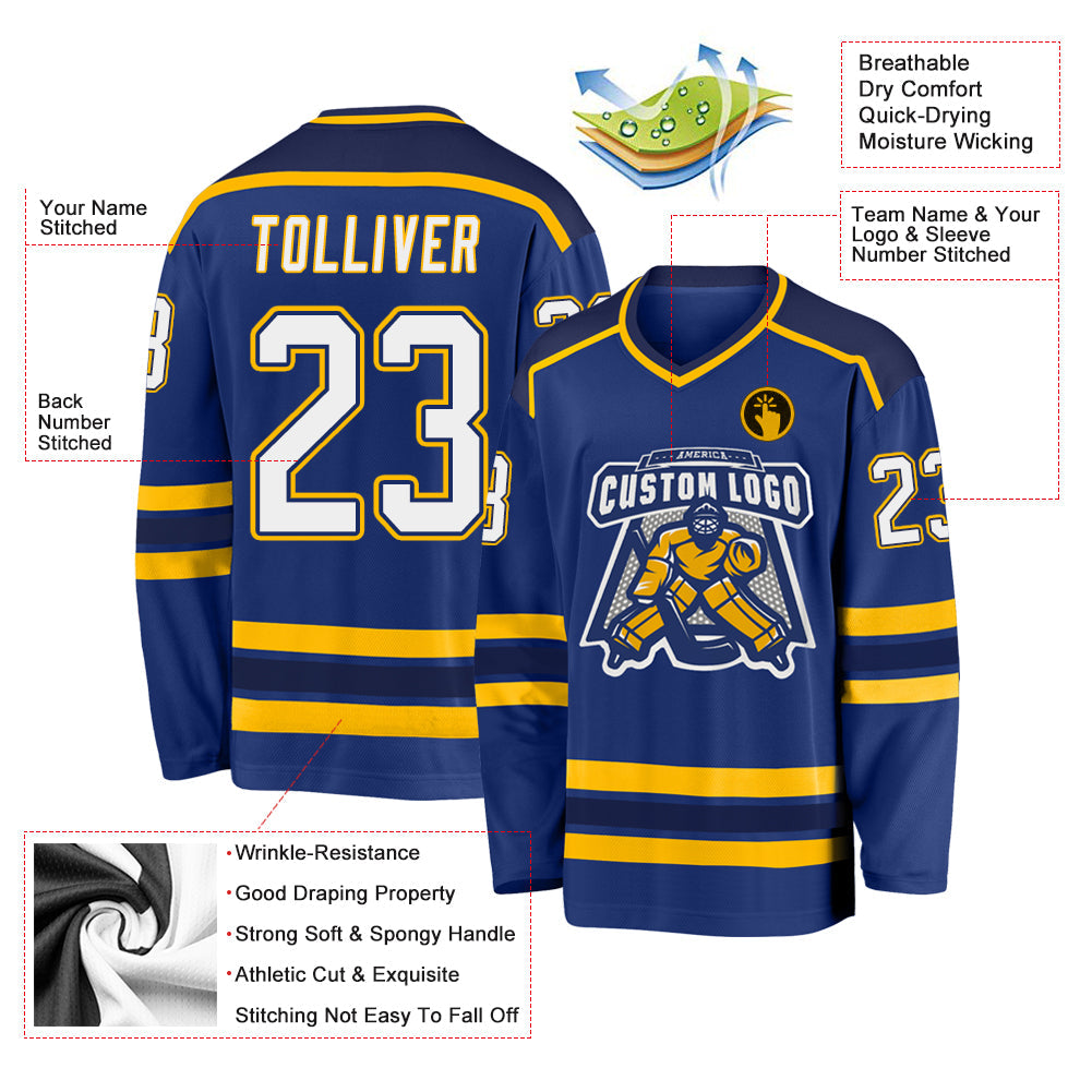 Custom Hockey Jersey - Royal White Navy-Gold product image 3