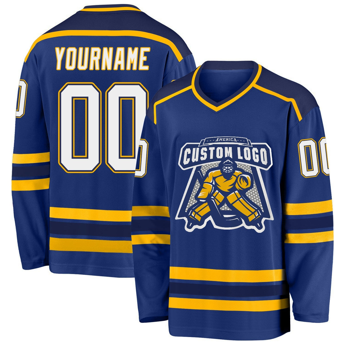 Custom Hockey Jersey - Royal White Navy-Gold product image 1