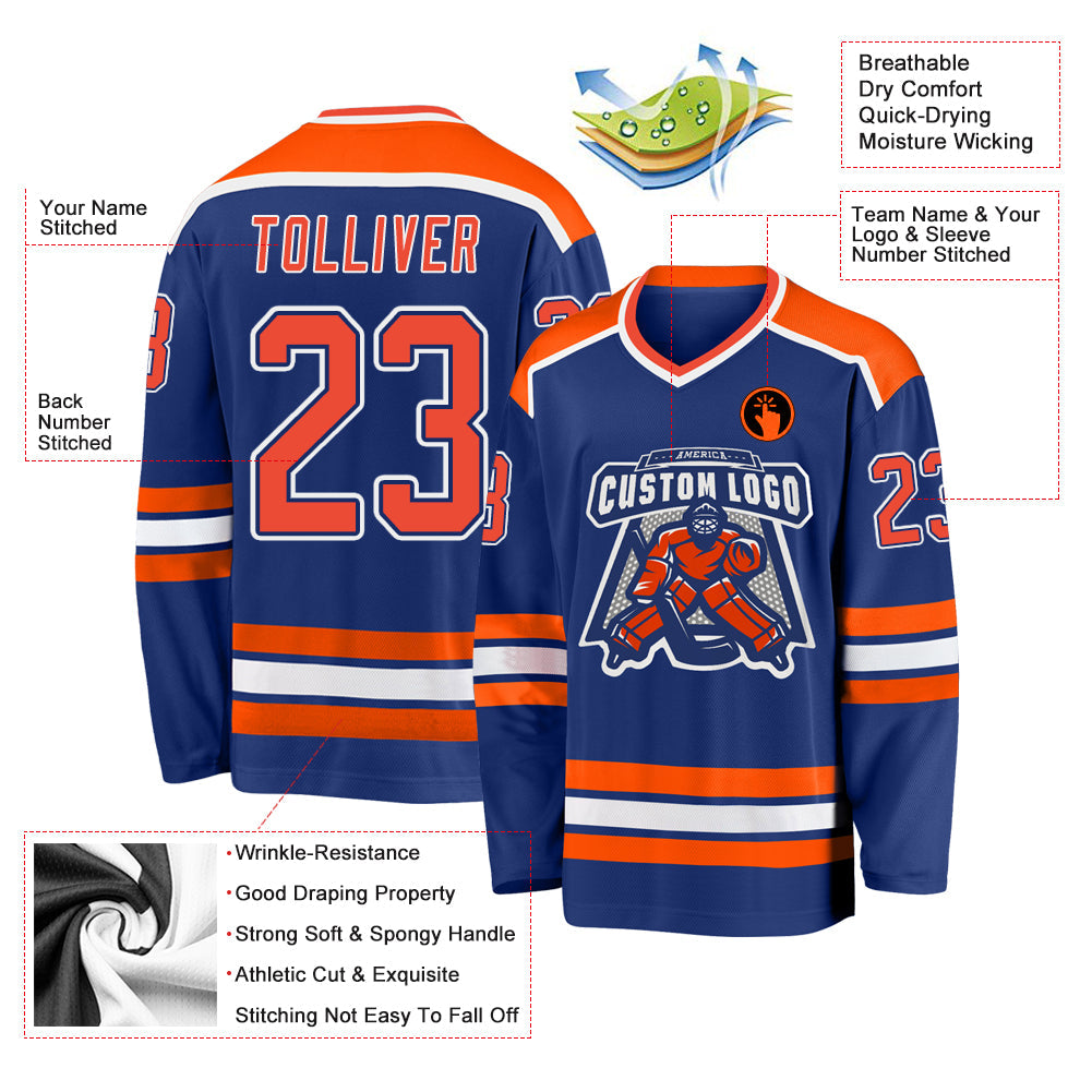 Custom Hockey Jersey - Royal Orange-White product image 3