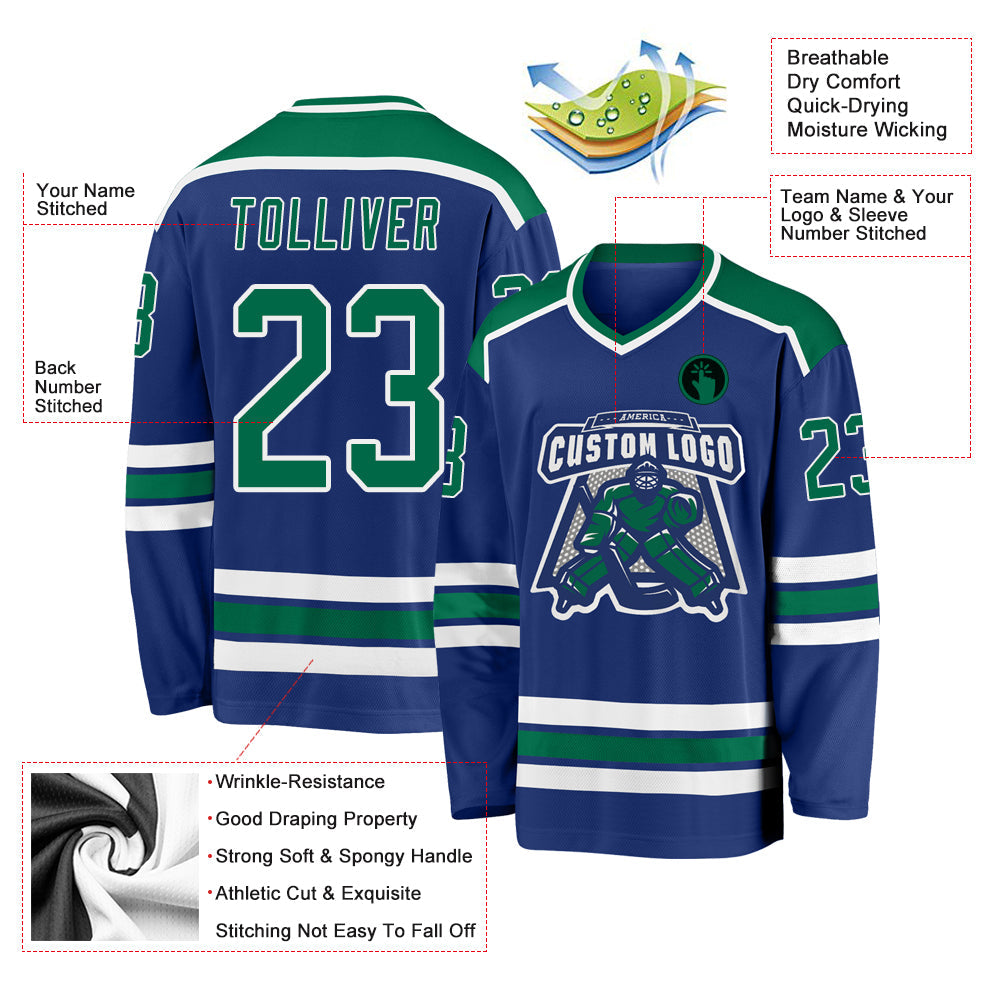 Custom Hockey Jersey - Royal Kelly Green-White product image 3